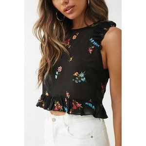 Forever 21 Sheer Embroidered Crop Top